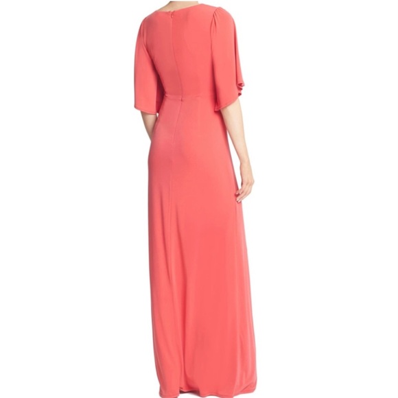 HALSTON HERITAGE Draped Twist V-Neck Jersey A-Line Gown Dress, Poppy, Size 2 - Picture 2 of 3